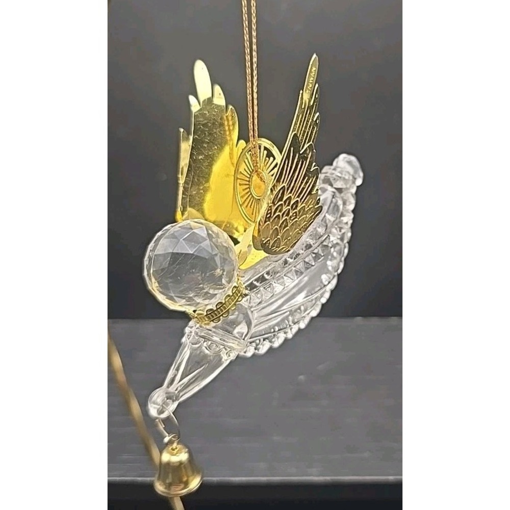 Vintage 1994 Roman inc Angel Holding Bell With Gold Wings 4" Ornament